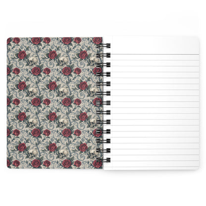 Skull and Red Roses Spiral Bound Journal | Gothic Floral Notebook