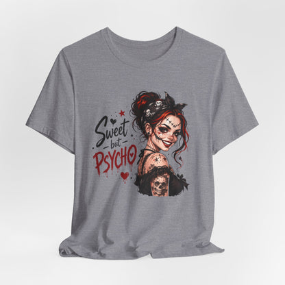Sweet but Psycho Girl Portrait T-Shirt | Gothic Pinup Skull Art
