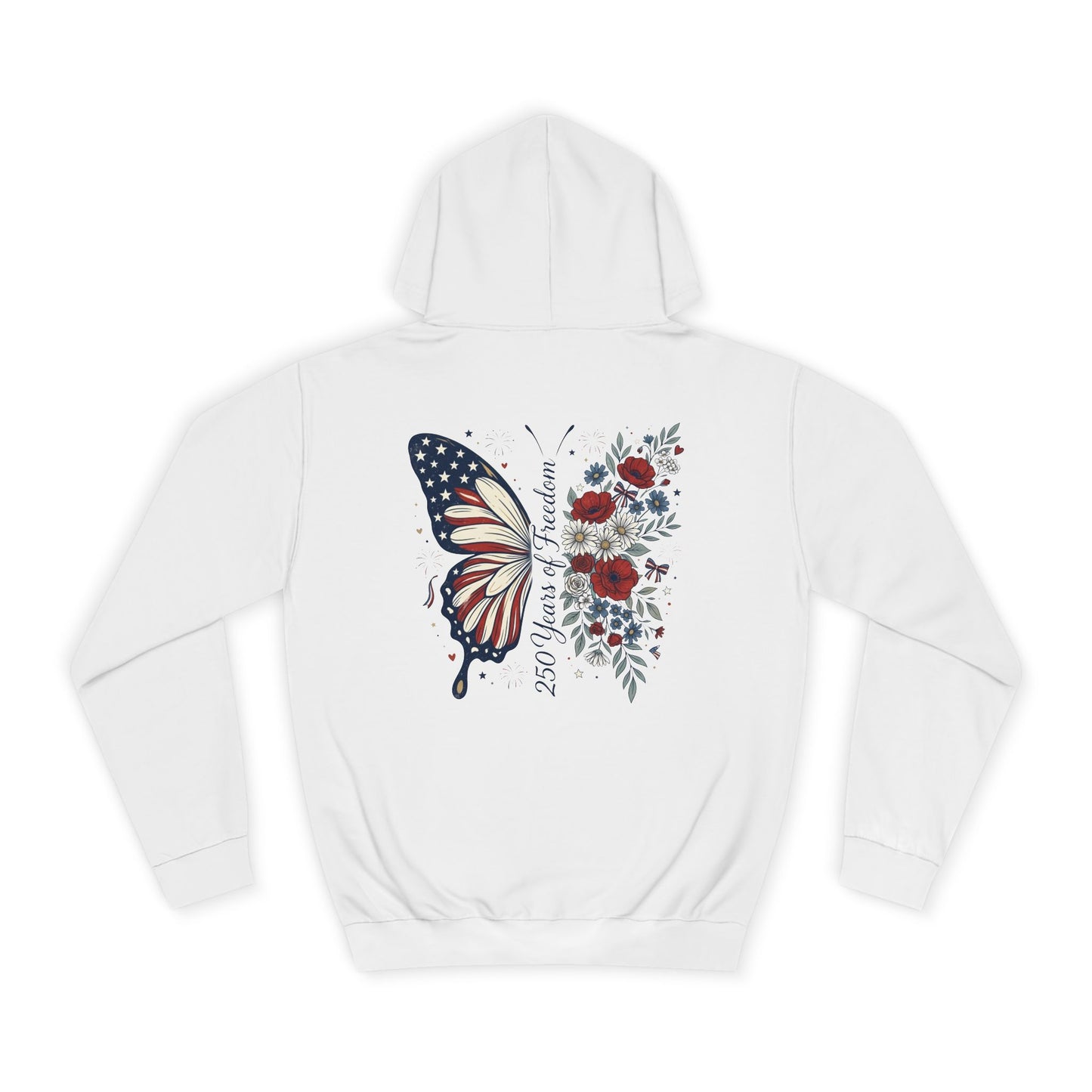Butterfly Flag Hoodie — American Stars & Floral Back Graphic