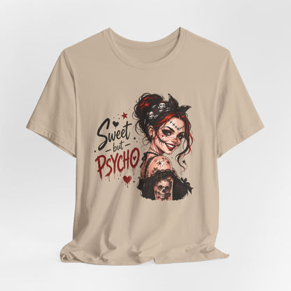 Sweet but Psycho Girl Portrait T-Shirt | Gothic Pinup Skull Art