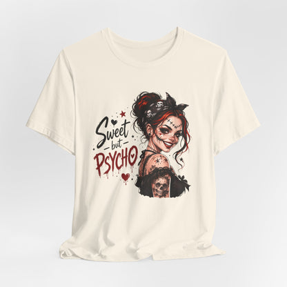 Sweet but Psycho Girl Portrait T-Shirt | Gothic Pinup Skull Art