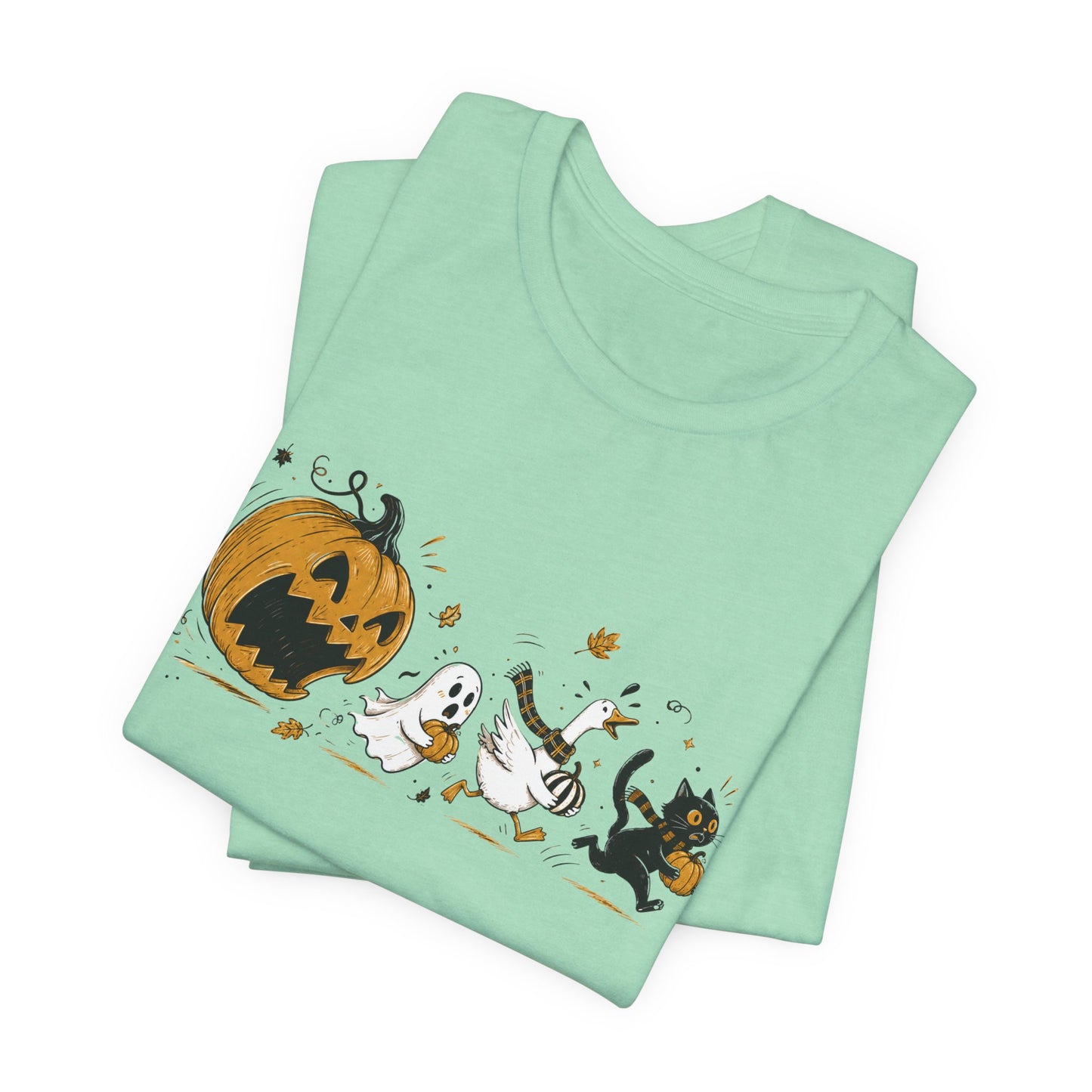 Vintage Style Halloween Pumpkin Ghosts Cats T-Shirt | Spooky Autumn Tee