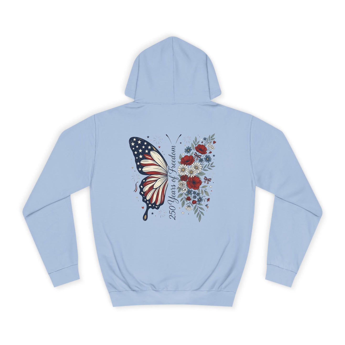 Butterfly Flag Hoodie — American Stars & Floral Back Graphic