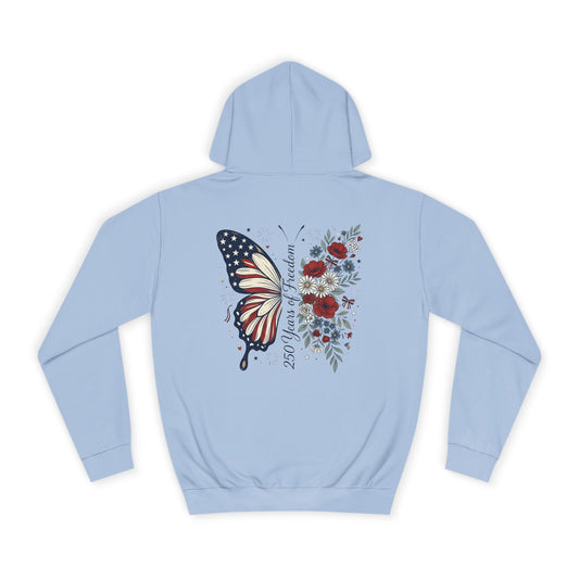 Butterfly Flag Hoodie — American Stars & Floral Back Graphic