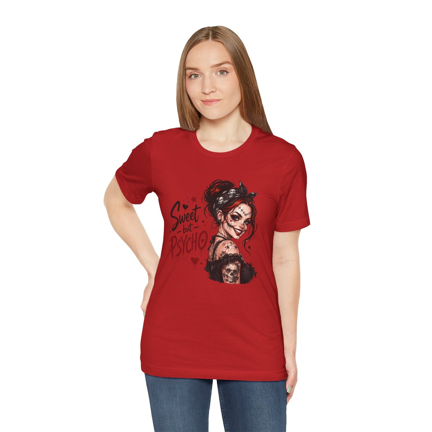 Sweet but Psycho Girl Portrait T-Shirt | Gothic Pinup Skull Art