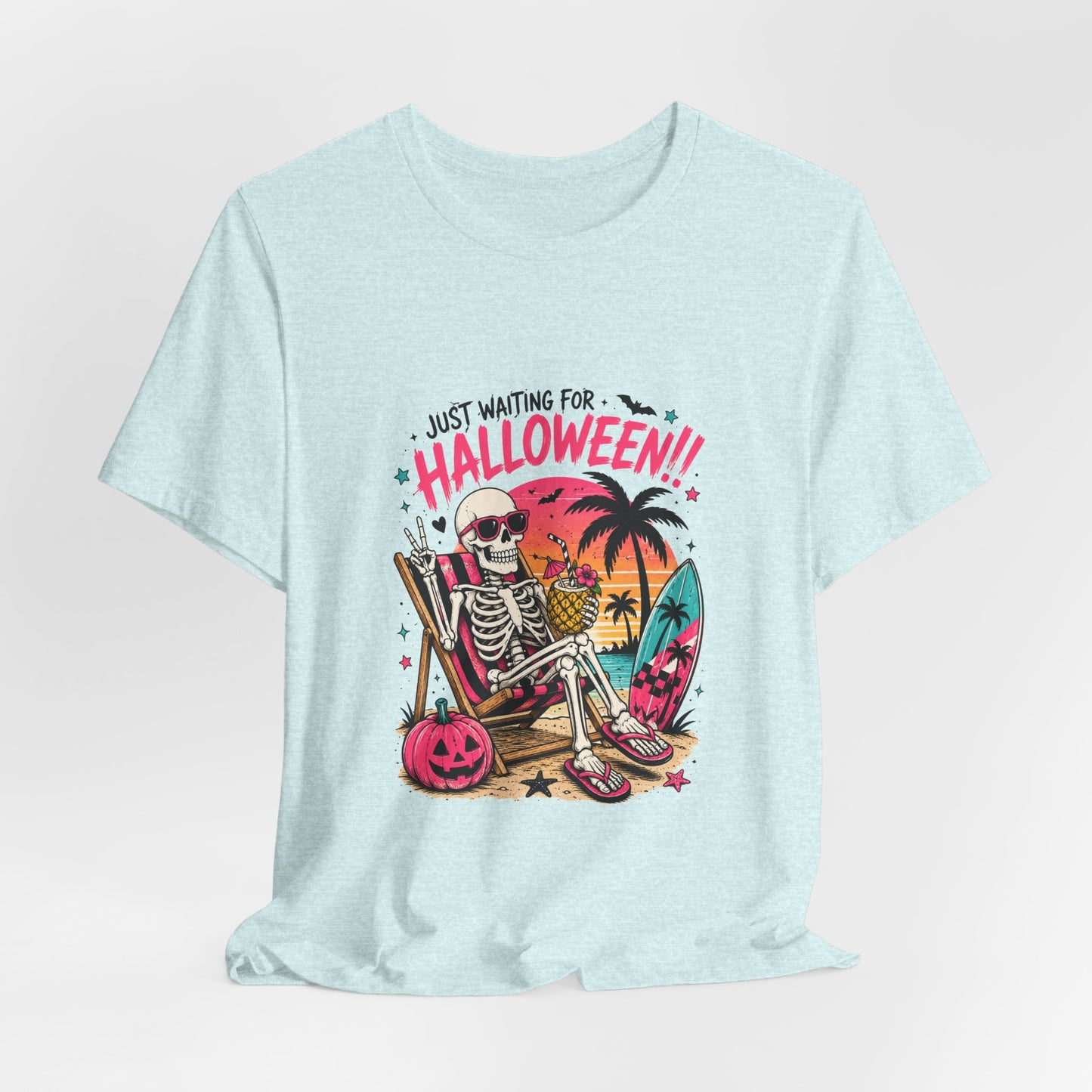 Just Waiting for Halloween Skeleton Beach Scene T-Shirt | Halloween Tee