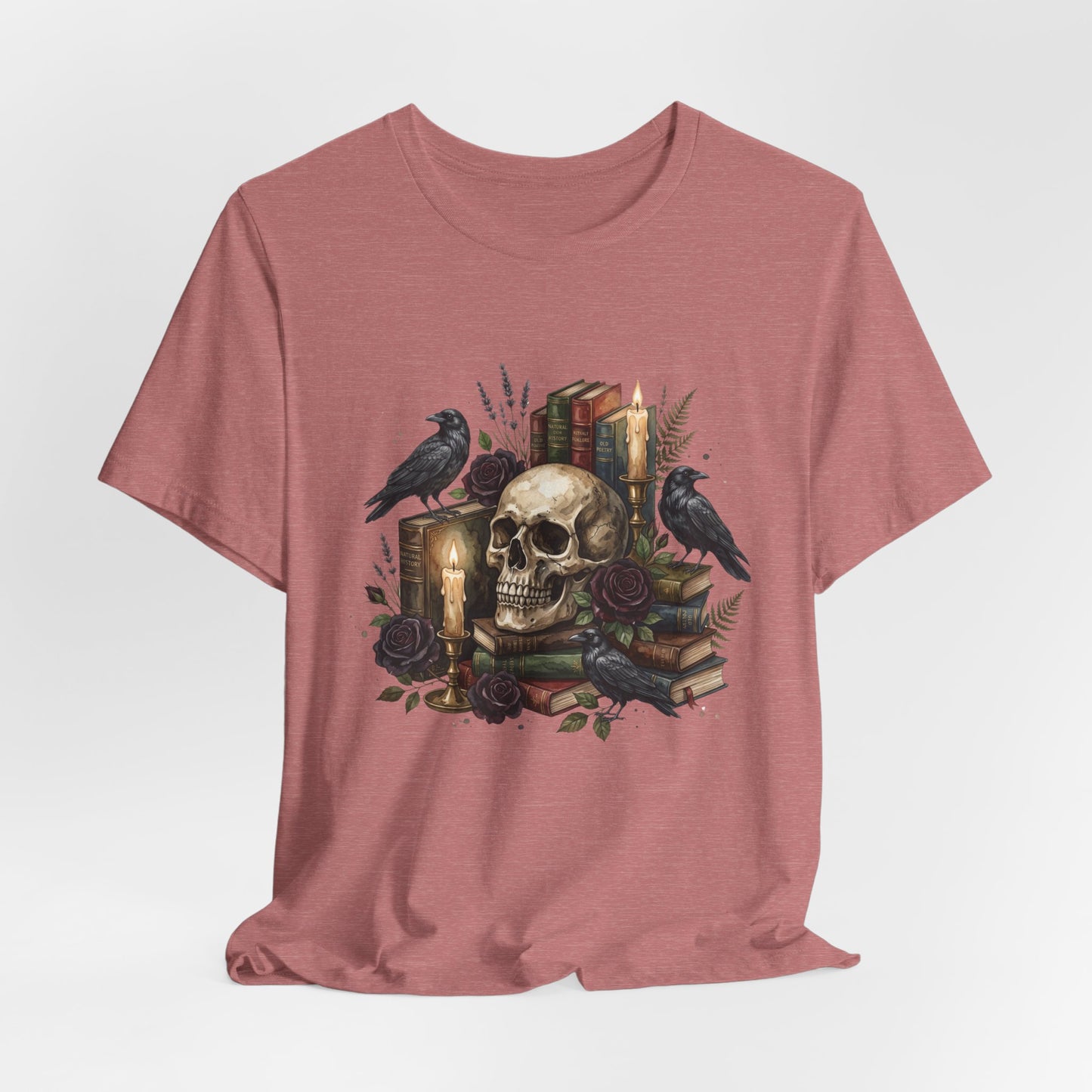Skull and Ravens with Books Tee | Candlelit Gothic Skull T-Shirt