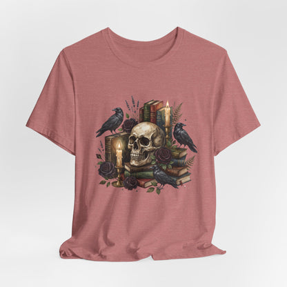 Skull and Ravens with Books Tee | Candlelit Gothic Skull T-Shirt