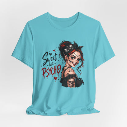 Sweet but Psycho Girl Portrait T-Shirt | Gothic Pinup Skull Art