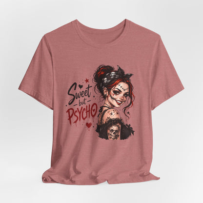 Sweet but Psycho Girl Portrait T-Shirt | Gothic Pinup Skull Art