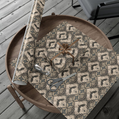 Vintage Bat Tile Gift Wrap Paper | Halloween Wrapping Paper Roll