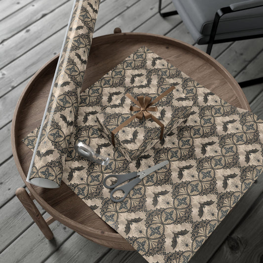 Vintage Bat Tile Gift Wrap Paper | Halloween Wrapping Paper Roll