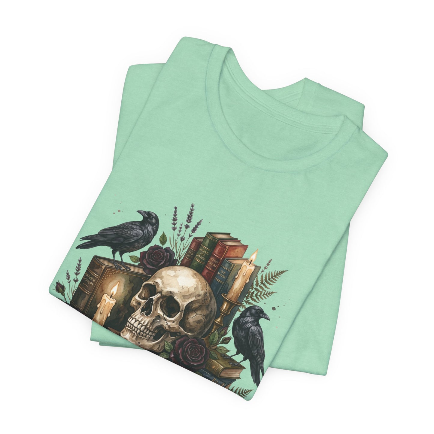 Skull and Ravens with Books Tee | Candlelit Gothic Skull T-Shirt