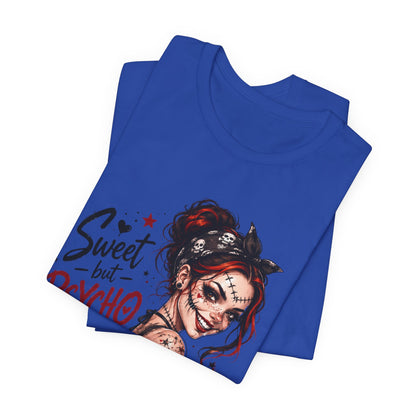 Sweet but Psycho Girl Portrait T-Shirt | Gothic Pinup Skull Art