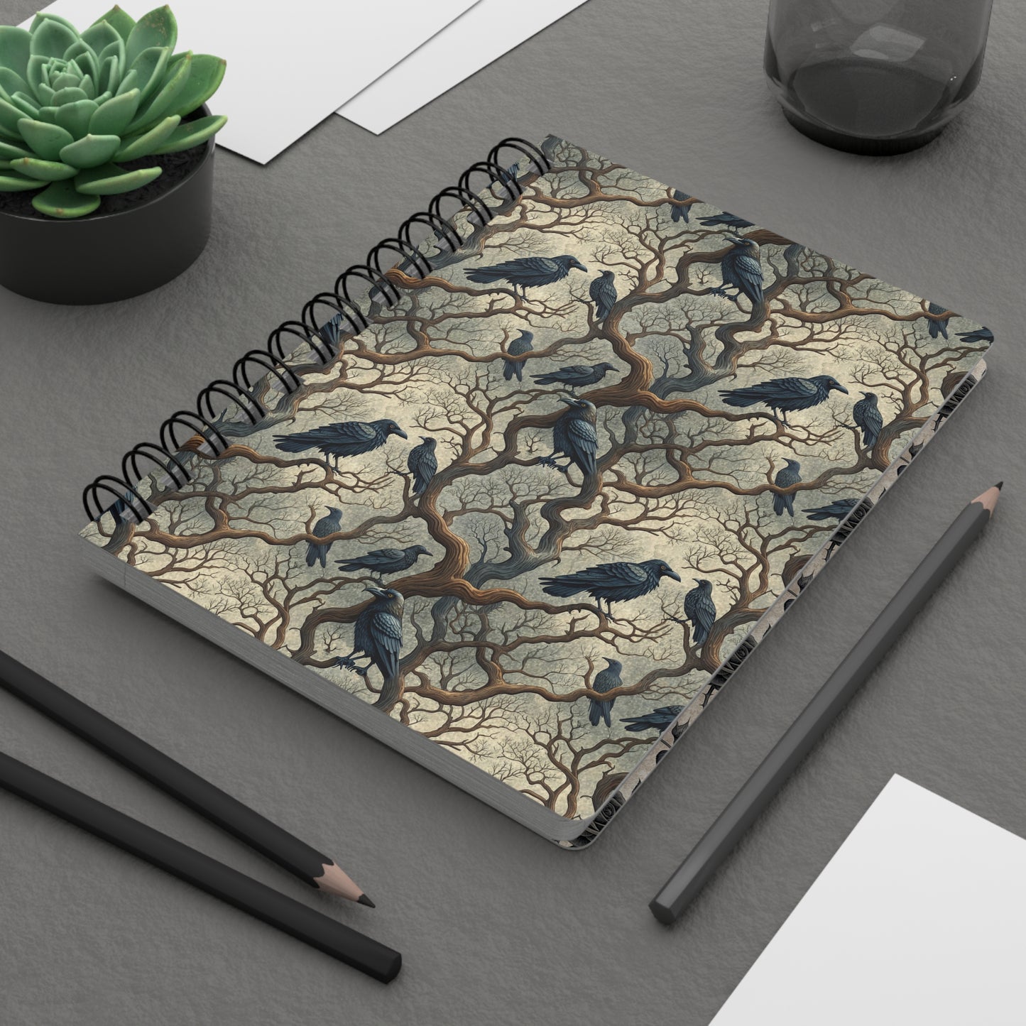 Raven Tree Pattern Spiral Journal | Gothic Crow Illustration, Lined Notebook