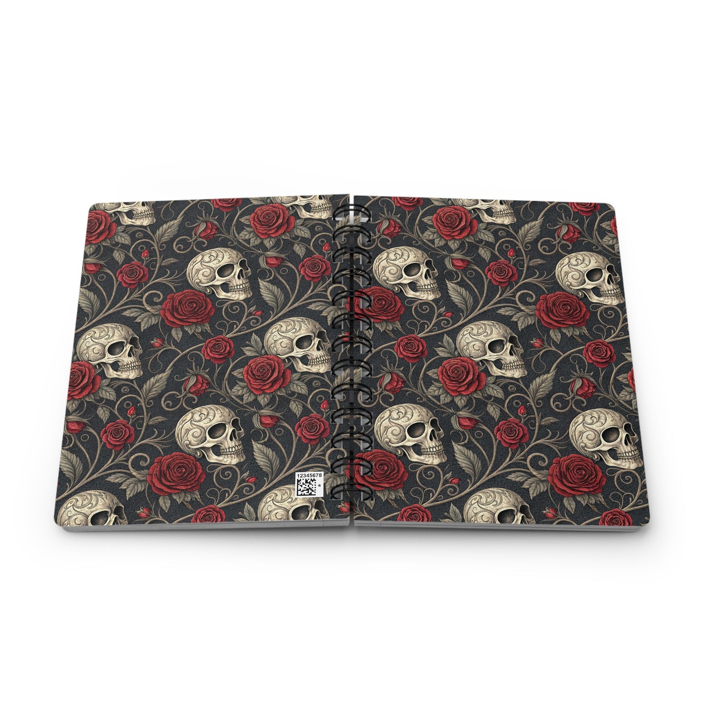 Skull and Red Roses Spiral Bound Journal | Gothic Floral Notebook