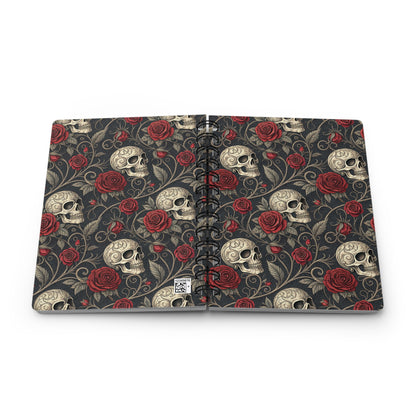 Skull and Red Roses Spiral Bound Journal | Gothic Floral Notebook