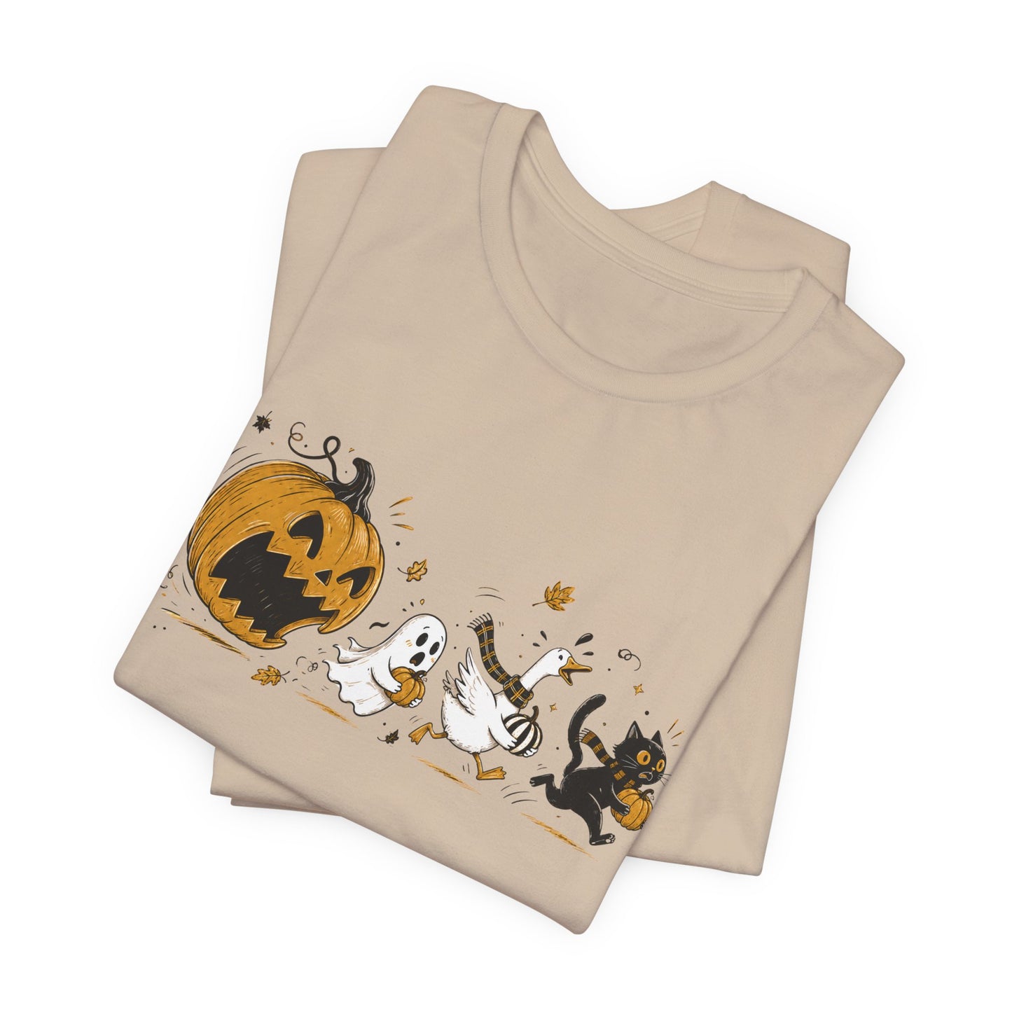 Vintage Style Halloween Pumpkin Ghosts Cats T-Shirt | Spooky Autumn Tee