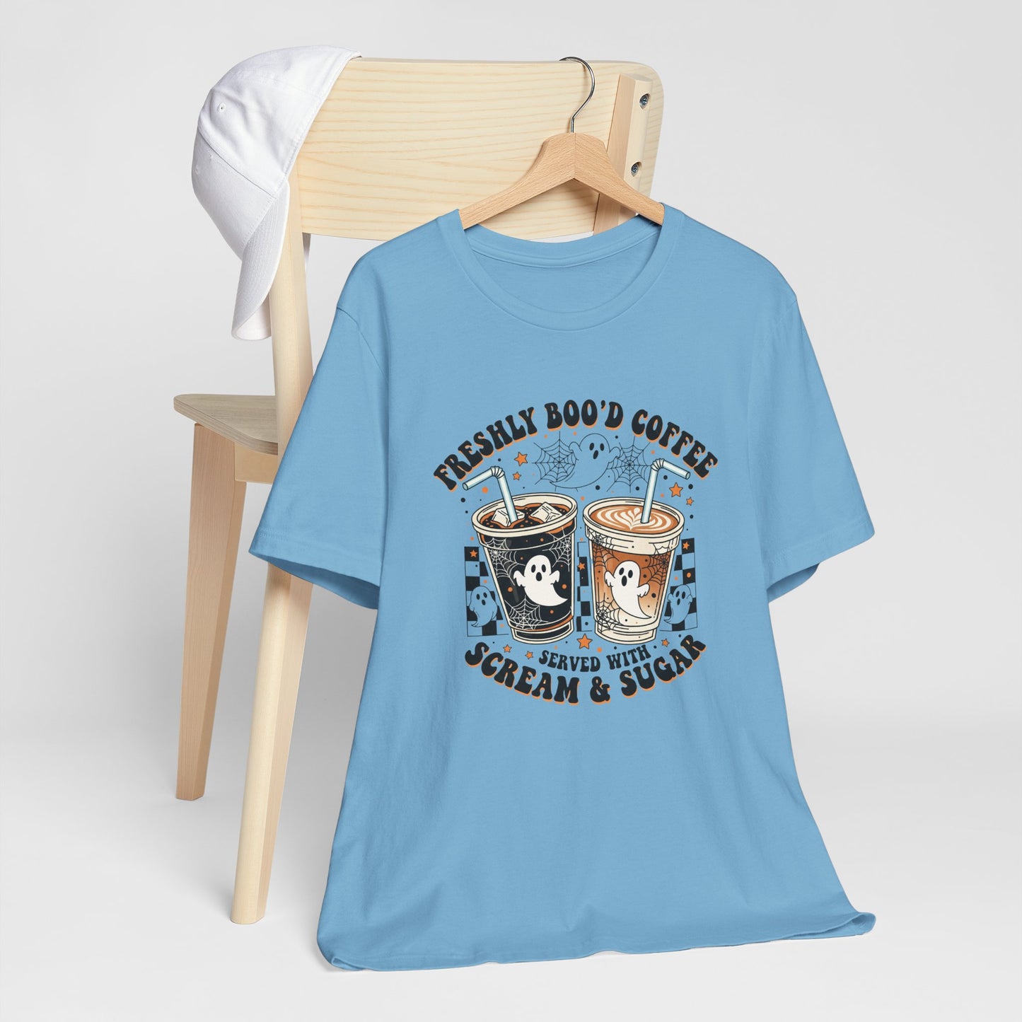 Freshly Boo'd Coffee T-Shirt | Halloween ghost iced coffee design