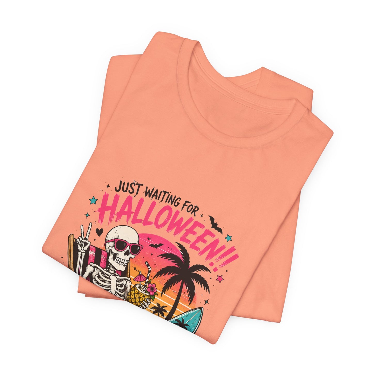Just Waiting for Halloween Skeleton Beach Scene T-Shirt | Halloween Tee