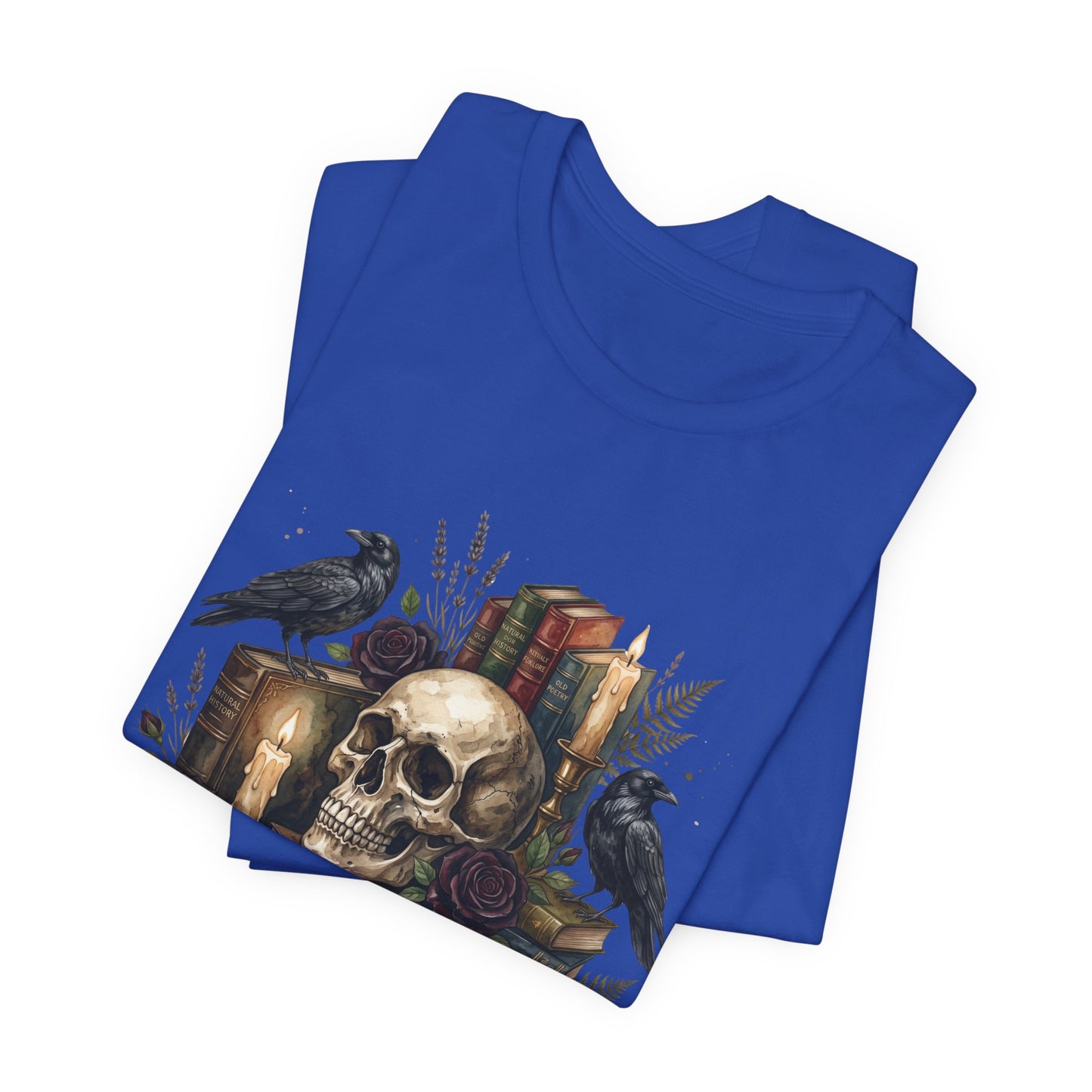 Skull and Ravens with Books Tee | Candlelit Gothic Skull T-Shirt