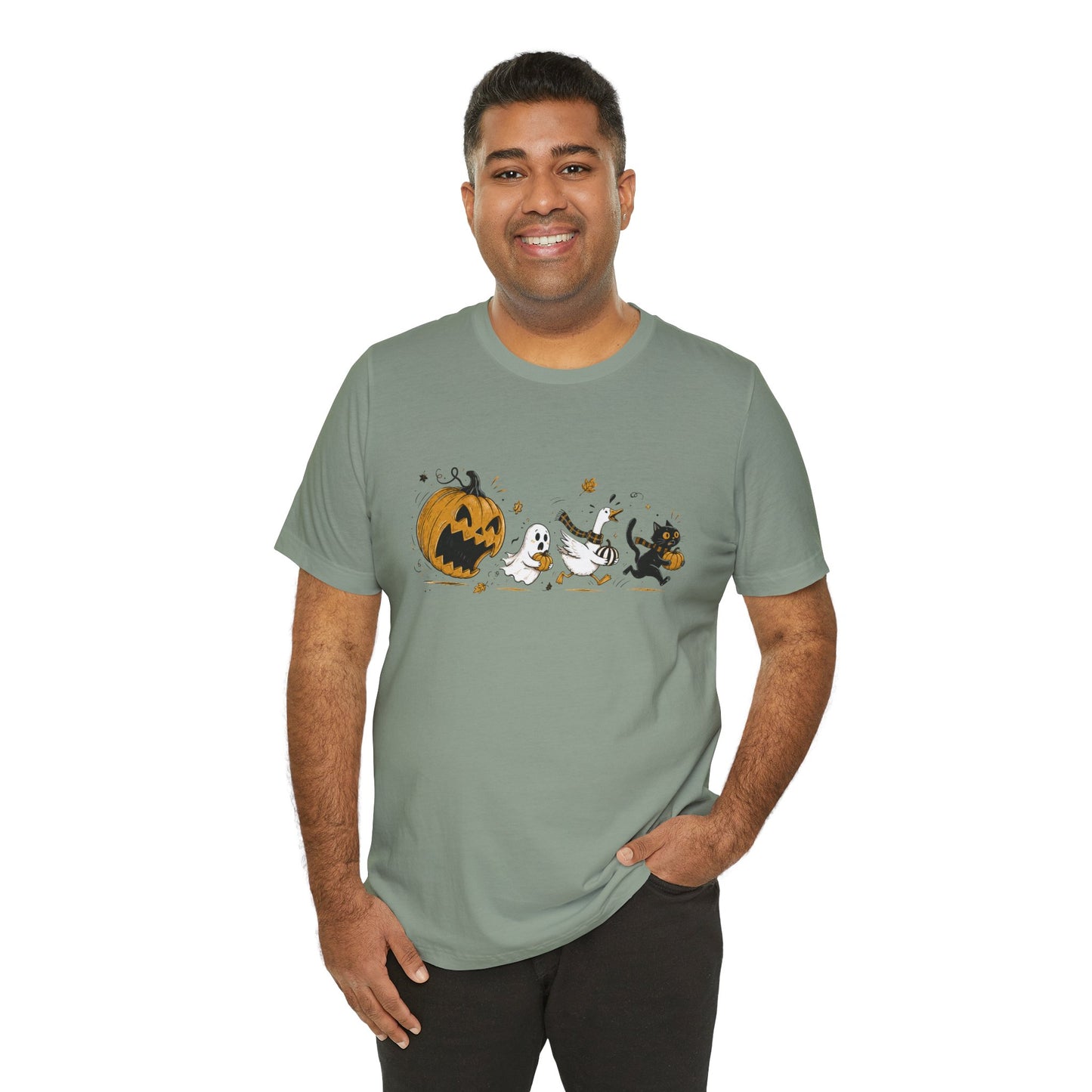 Vintage Style Halloween Pumpkin Ghosts Cats T-Shirt | Spooky Autumn Tee