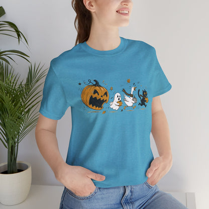 Vintage Style Halloween Pumpkin Ghosts Cats T-Shirt | Spooky Autumn Tee