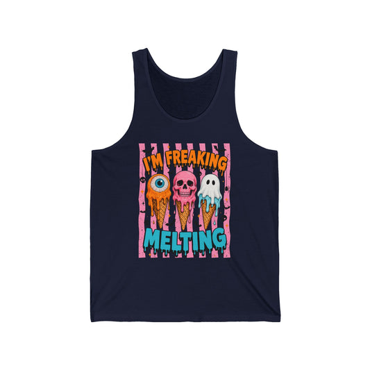 Funny Melting Ice Cream Tank Top — "I’m Freaking Melting" Cute Spooky Summer Graphic