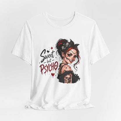 Sweet but Psycho Girl Portrait T-Shirt | Gothic Pinup Skull Art