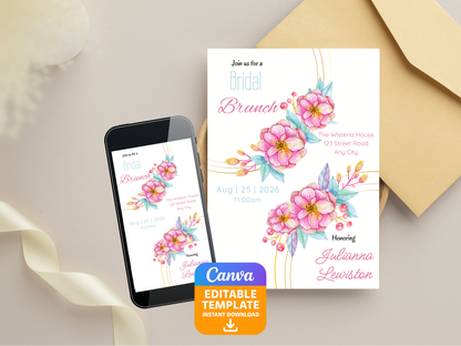 Pink Bridal Shower Invite - Editable Canva Template