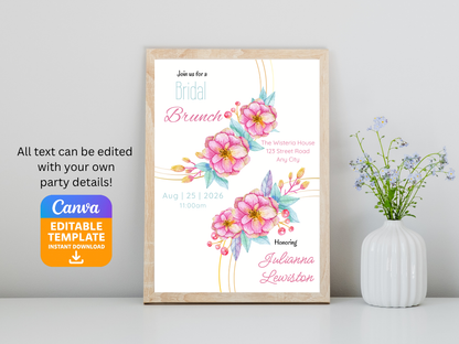 Pink Bridal Shower Invite - Editable Canva Template