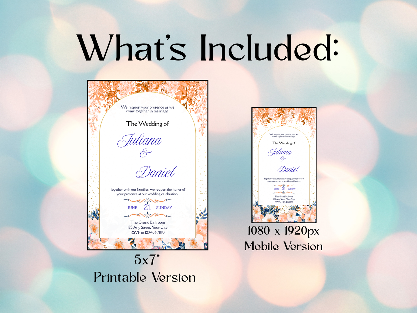 Orange and Blue Wedding Invite - Editable Canva Template